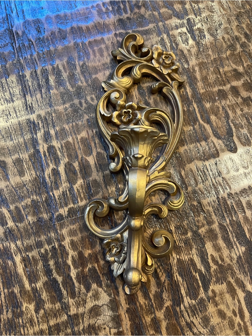 2 - Ornate Gold Metal-looking Plastic Wall Sconces - Floral Scroll Design